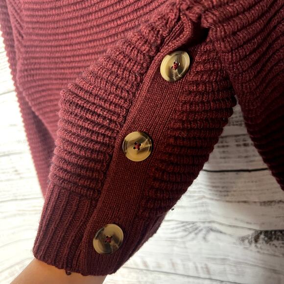 Madewell Ribbed Turtleneck Sweater Chunky Knit Maroon Boxy XXS - Picture 5 of 5